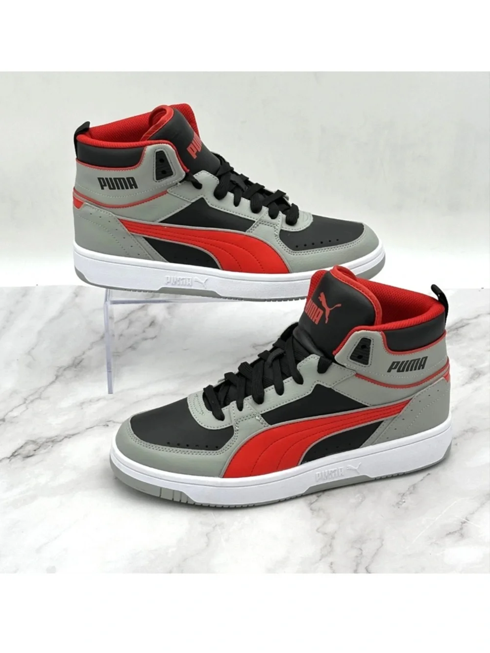 NWOB Puma Mid Top Shoes Mens Size 10 Gray Red Black Athletic Sneakers 407604-01